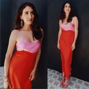 Gianni Bini x DANNIJO Helena Satin Two-Tone Color Block Midi Slip Dress